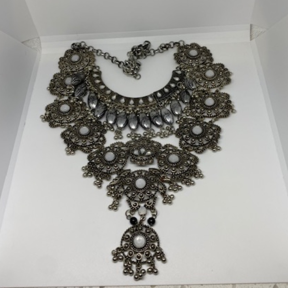 Layered Silver Bib Necklace